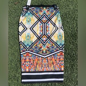 BISOU BISOU Size S -Vibrant Geometric Print Pencil Skirt - Multicolor NEW